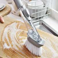 Amazon Product Top Seller Kitchen Cleaning Tools Silicone Dish Washing Nylon Bristle Sponge Brush with Soap Dispenser Handle