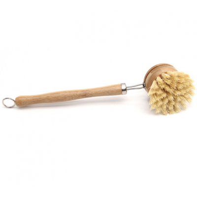 Amazon hot sell long bamboo wooden handle  sisal pot kitchen brush cleaning tool