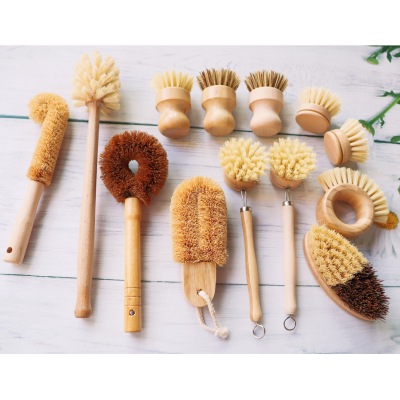 Natural Pan Pot Vegetable Dish coconut Brushes Eco biodegradable wooden wood bamboo kitchen scrub cleaning brush set